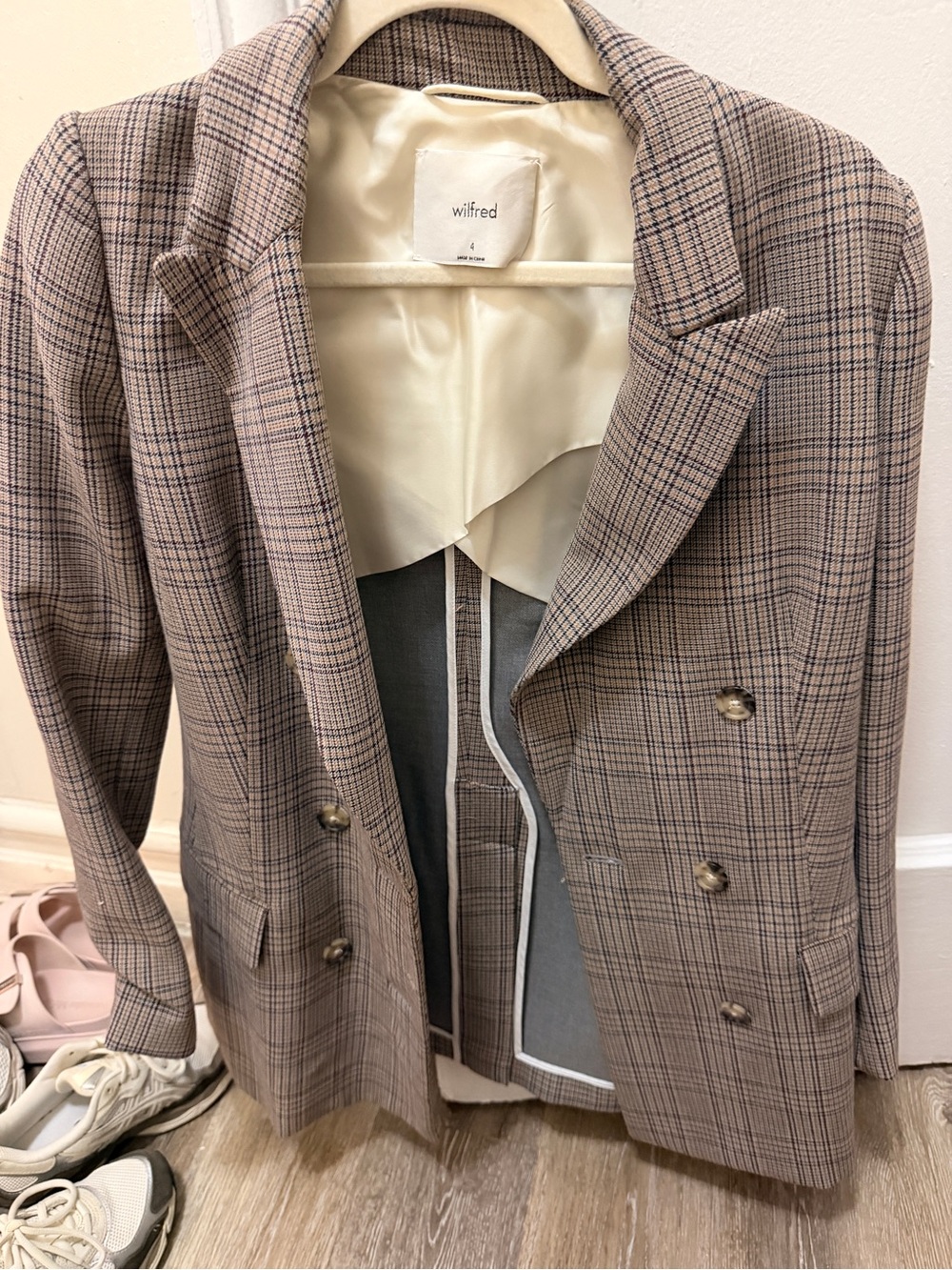 Wilfred Brown Plaid Double-Breasted Blazer